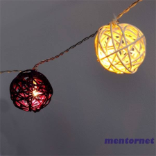 IRIS Gömb alakú fonott/rattan/4m/meleg fehér + lila/20db LED-es/3xAA elemes fénydekoráció karácsonyi dekoráció