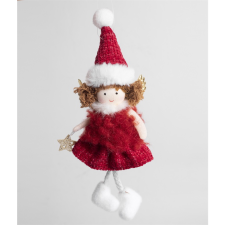 IRIS Karácsonyi Angyal akasztós textil dísz 19cm - Piros / arany (060562) party kellék