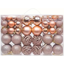 IRIS Karácsonyi Műanyag gömb dísz készlet 100 darabos Vegyes méret - Rózsaarany (XMS-003) party kellék