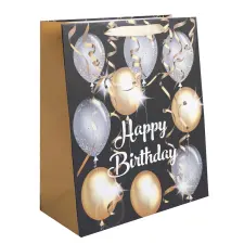 IRIS Lufi mintás Szalagfüles Papír ajándéktasak születésnapra (31 x 42 cm) - Fekete/Arany (371771) ajándéktasak