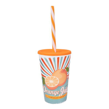 IRIS Orange Juice 650ml Műanyag mintás pohár szívószállal - Mintás üdítős pohár