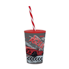 IRIS Speed Racer Műanyag gyerek pohár szívószállal 340ml - Mintás üdítős pohár