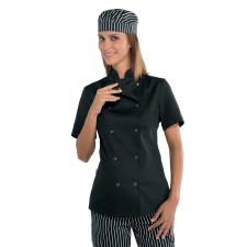 isacco Női fekete rövidujjú patentos szakácskabát munkaruha