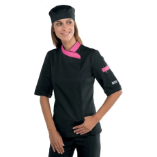 isacco Női szakácskabát - fekete-pink, rövid ujjú