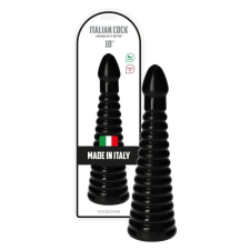  Italian Cock redőzött, kúpos dildó (10" - fekete) műpénisz, dildó