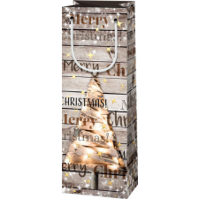  Italtasak 36x12x7cm, karácsonyi, barna, fa, LED-es dísz mintával ajándéktasak