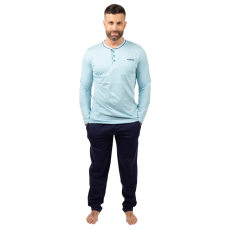 J.PRESS Férfi Hosszú Pizsama Szett Gombos Nyaku Világoskék Egyszínű Felsővel - Light Blue