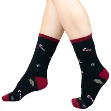 J.PRESS J. Press Karácsonyi mintás unisex plüss zokni - Black