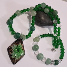  Jáde, Muránói üveg és kristály szett nyaklánc