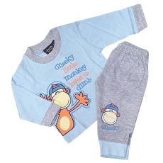 JAM Jam Hosszú Ujjú Pamut Pizsama 3-6 hónapos korig - Kék/Szürke Majmos - Kiárusítás