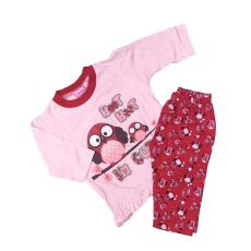 JAM Jam Hosszú Ujjú Pamut Pizsama 3-6 hónapos korig - Rózsaszín Baglyos - Kiárusítás