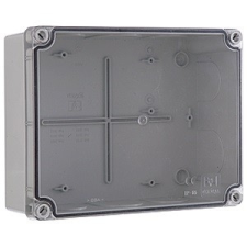 Jangar Kötődoboz 231X182X85XMM, ÁTLÁTSZÓ TETŐVEL, SIMA OLDALFALLAL, IP65 villanyszerelés