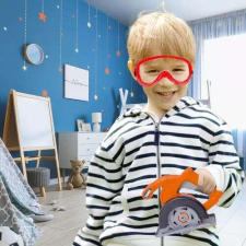  Játék körfűrész élethű működéssel és védőszemüveggel barkácsolás