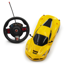 Játékos Kormánnyal is irányítható játék versenyautó / RC sportkocsi - sárga autópálya és játékautó