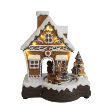  Játszó és mozgó mézeskalács házikó LED-del 23cm karácsonyi dekoráció