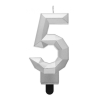 Javoli Ezüst 5-ös Diamond Metallic számgyertya, tortagyertya