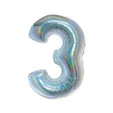 Javoli Ezüst Holographic 3-as szám fólia lufi 76 cm party kellék