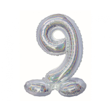 Javoli Ezüst Holographic Silver 9-es szám fólia lufi talppal 72 cm party kellék