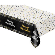 Javoli Fekete Happy Birthday B&C Black fólia asztalterítő 137x183 cm party kellék