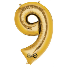 Javoli Gold, Arany óriás 9-es szám fólia lufi 86*55 cm party kellék