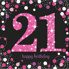 Javoli Happy Birthday 21 Pink szalvéta 16 db-os 33x33 cm party kellék