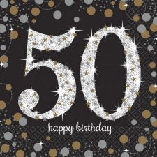 Javoli Happy Birthday 50 Gold szalvéta 16 db-os 33x33 cm party kellék
