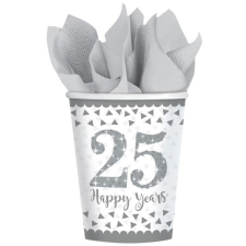 Javoli Házassági évforduló 25. Silver papír pohár 8 db-os 266 ml party kellék