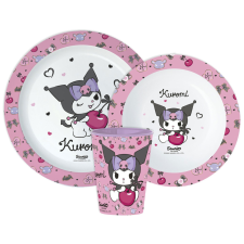 Javoli Hello Kitty Kuromi étkészlet, micro műanyag szett, pohárral 260 ml babaétkészlet