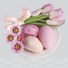 Javoli Húsvét Pink Tulips and Primroses szalvéta 20 db-os 33x33 cm party kellék