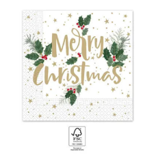 Javoli Karácsonyi Holly Merry szalvéta 20 db-os 33x33 cm FSC party kellék