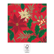Javoli Karácsonyi Holly Poinsettia szalvéta 20 db-os 33x33 cm FSC party kellék