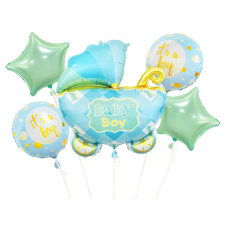 Javoli Kék babakocsi Carriage Blue fólia lufi 5 db-os szett party kellék