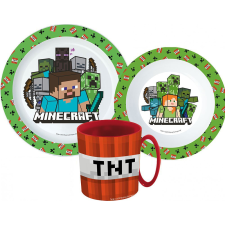 Javoli Minecraft étkészlet, micro műanyag szett bögrével 350 ml babaétkészlet