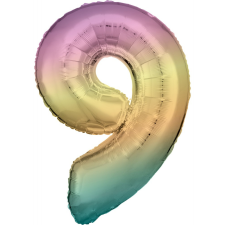 Javoli Pastel Rainbow óriás szám fólia lufi 9-es, 83 cm party kellék