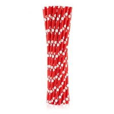 Javoli Piros Red Polka Dots papír szívószál 24 db-os party kellék