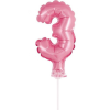Javoli Rózsaszín 3-as Pink szám fólia lufi tortára 13 cm