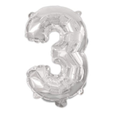 Javoli Silver, Ezüst 3-as szám fólia lufi 95 cm party kellék
