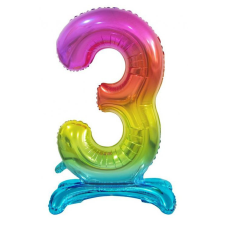 Javoli Színes Rainbow 3-as szám fólia lufi talppal 74 cm party kellék