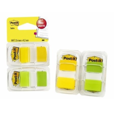 Jelölőcímke, műanyag, 2x50 lap, 25x43 mm, 3M POSTIT, sárga és zöld post-it