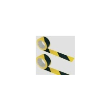 Jelzőszalag, 70 mm x 200 m, sárga -fekete információs tábla, állvány