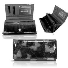  Jennifer Jones Női Bőr Pénztárca 5288-14 Fekete Lakk – Nagy Méret – Pillangós