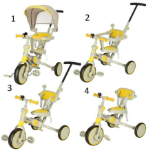 JM Trike Fix V4 Tricikli, Sárga És Szürke, Napellenzővel távirányítós modell