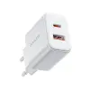 JOYROOM JR-TCF05 20W USB-C / USB-A gyors kétportos fali töltő - fehér + USB-C - Lightning 1m