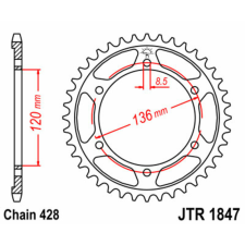  JT SPROCKETS Acél Standard Hátsó Láncsor 1847 - 428 lánc, láncszett