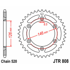 JT SPROCKETS Acél Standard Hátsó Láncsor 808 - 520 lánc, láncszett