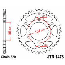  JT SPROCKETS Acél Standard Hátsó Láncszerkezet 1478 - 520 lánc, láncszett