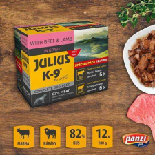  Julius-K9 Beef &amp; Lamb szószos falatok kutyáknak (4 doboz | 4 x 2 x 6 x 100 g) 4.8 kg kutyaeledel