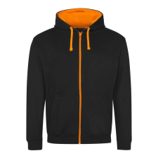 Just Hoods Cipzáros-kapucnis férfi pulóver, Just Hoods AWJH053, Jet Black/Orange Crush-L férfi pulóver, kardigán