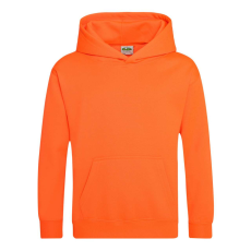 Just Hoods Gyerek élénk színű kapucnis pulóver AWJH004J, Electric Orange-7/8
