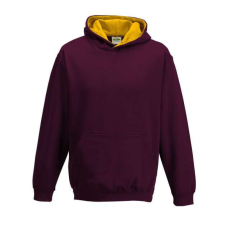 Just Hoods Gyerek kapucnis pulóver kontrasztos színű kapucni béléssel AWJH003J, Burgundy/Gold-5/6